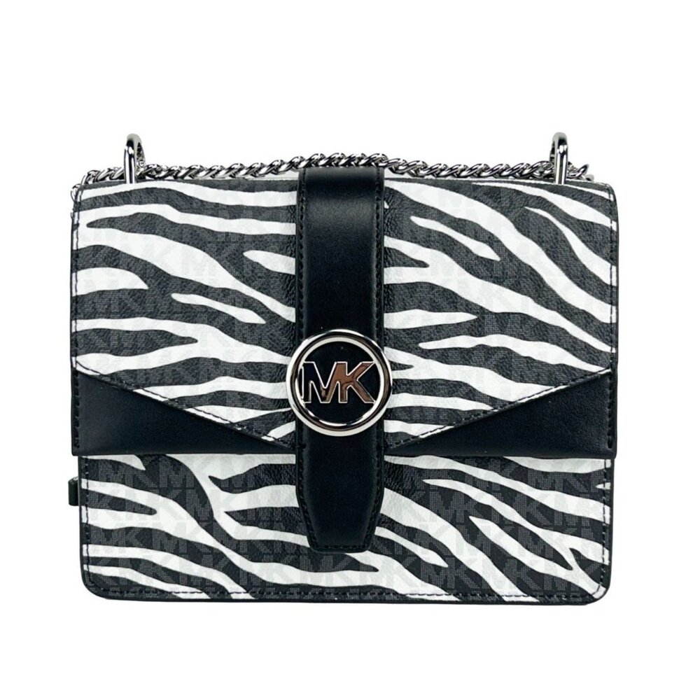 NEW Michael Kors Greenwich Small Shoulder Flap Crossbody Bag Black White Purse